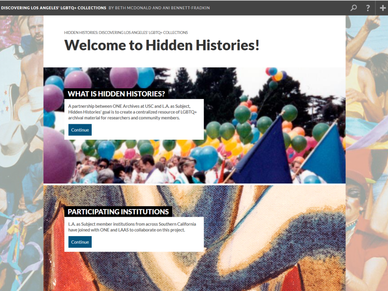A screen shot of the Hidden Histories welcome and about page