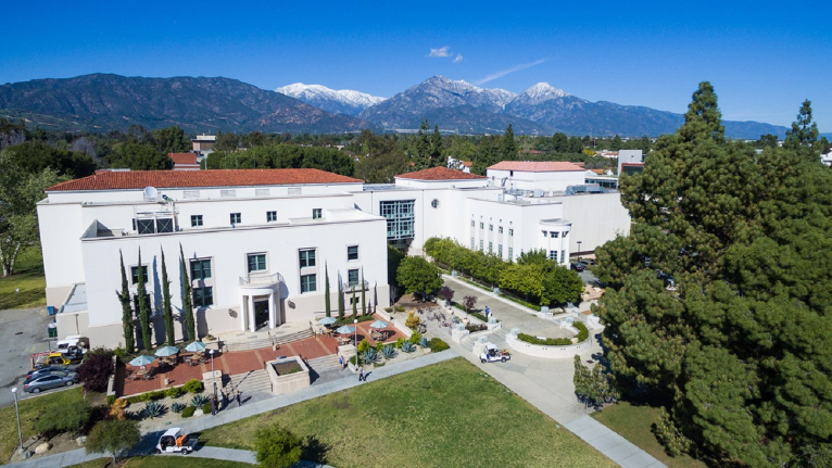 The Claremont Colleges Library with mountains in background